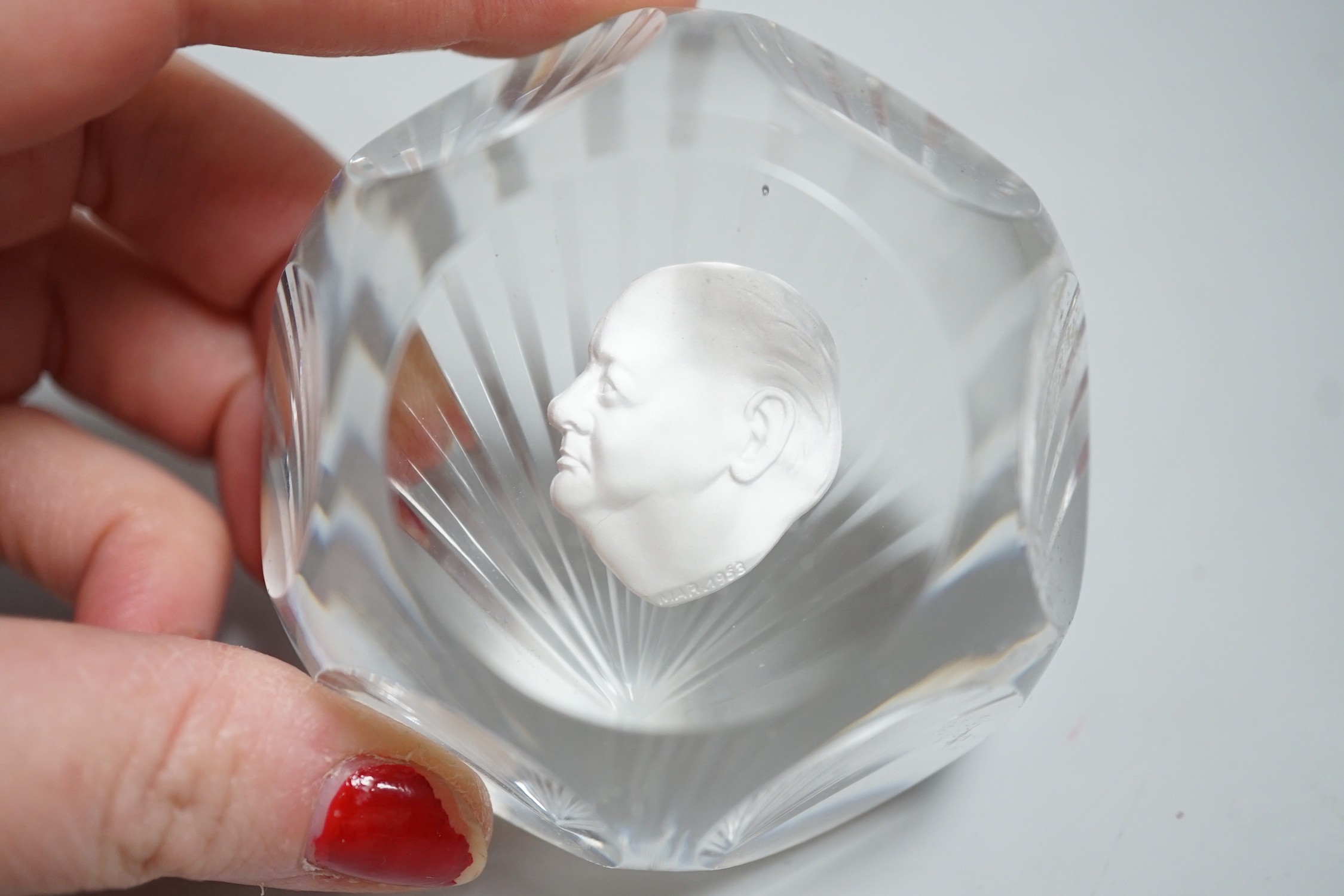 A Baccarat 'Churchill' sulphide glass paperweight